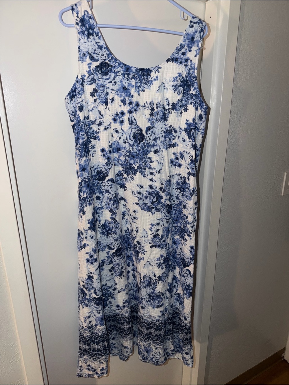 J. Jill White Maxi Dress with Blue Floral Print